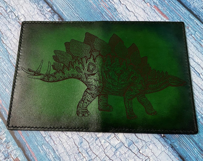 Stegosaurus Leather Bifold Wallet: Custom Engraved Dinosaur Gift