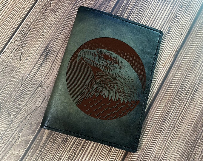 Eagle Leather Passport Wallet, Custom Engraved Gift