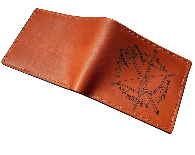 Handmade Leather Wallet, Tolkien Art, Personalized Gift