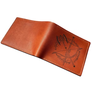 The Ring leather handmade wallet, personalized men&#39;s gift, Tolkien fan art wallet, elves magic symbol, present for boyfriend, husband