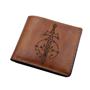 Zelda Leder Herren Geldbörse, The Master Sword Leather Art Wallet, Legend of Zelda Geschenkideen für Freund, Mann, Geschenk für Gamerfreunde