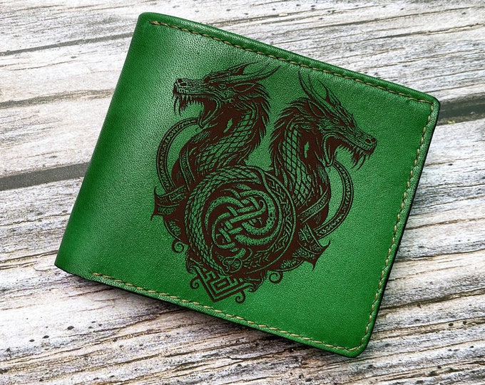 Viking Dragon Leather Wallet: Celtic Nordic Art, Men's Gift
