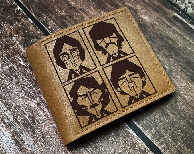 The Beatles Engraved Genuine Leather Wallet, Rock Music Gift