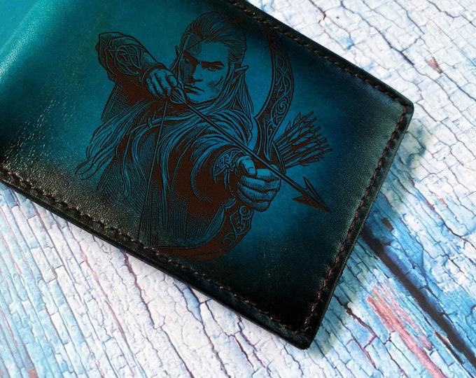 Handmade Leather Wallet: Lord of the Rings Elf Archer Engraved