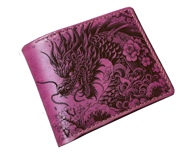 Oriental Dragon Leather Wallet, Personalized Anniversary Gift