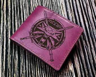 The Witcher logo leather men's wallet, custom engrave wallet, personalized men's gift, Geralt of Rivia epic present for him, birthday gifts