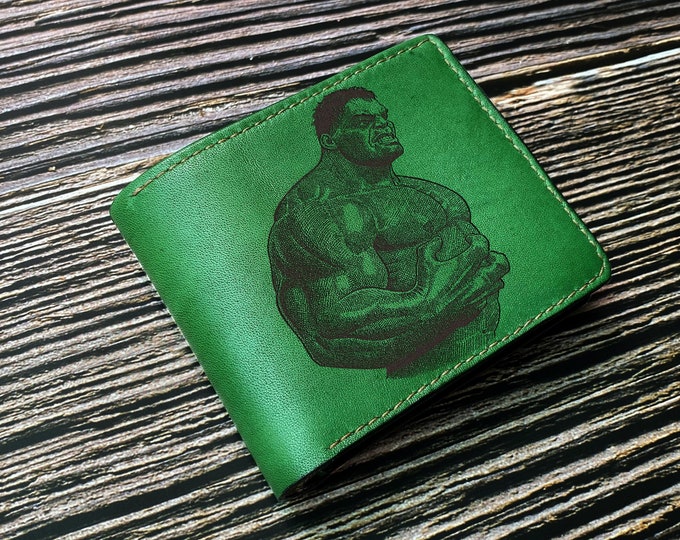 Custom Hulk Leather Wallet, Avengers Gift