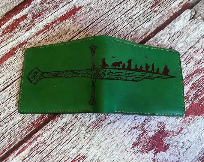 Handmade Leather Lord of the Rings Wallet, Custom Engraved