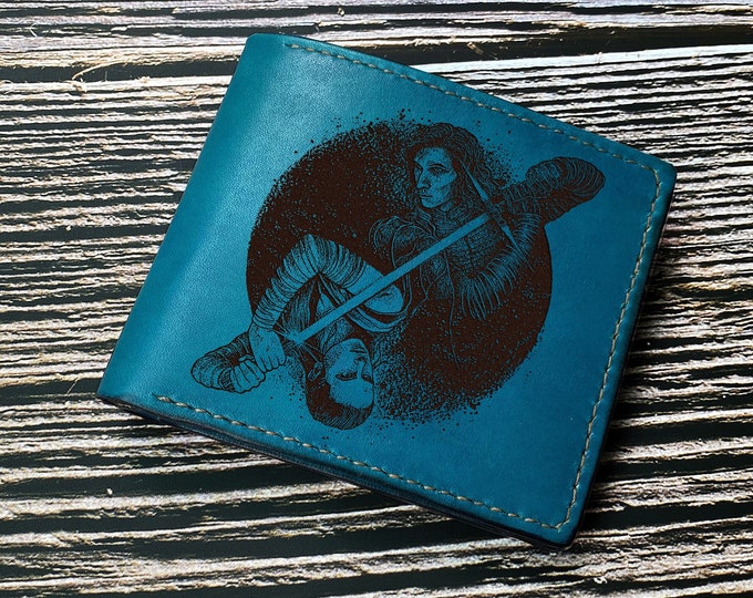 Custom Engraved Star Wars Leather Wallet, Rey & Kylo Art