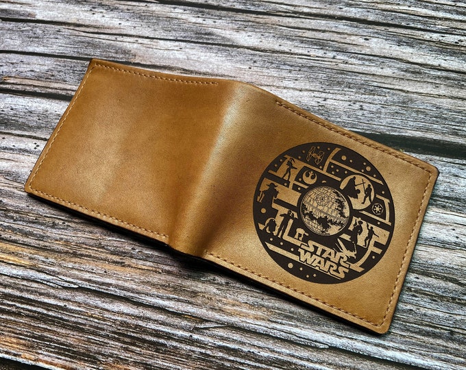 Personalized Star Wars Leather Wallet, Handmade Engraved Cowhide