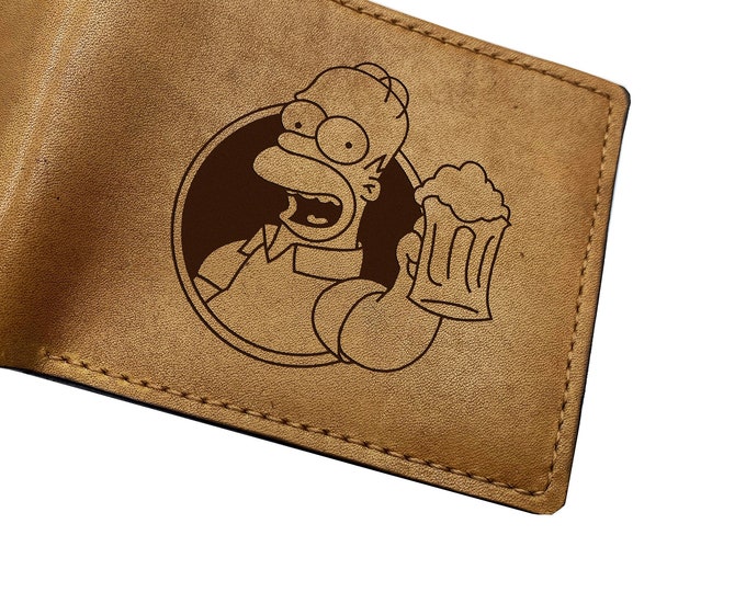 Handmade Homer Simpson Leather Wallet, Custom Engraved Gift