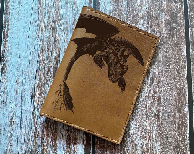 Toothless Leather Wallet: Custom Engraved How to Train Your Dragon Gift
