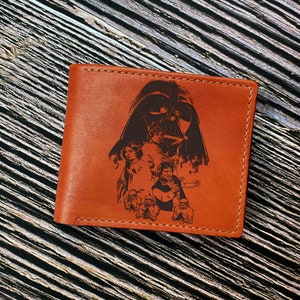 Starwars characters leather men's wallet, personalized leather gift for him, birthday men's present, wallet for friend, starwars men's gift