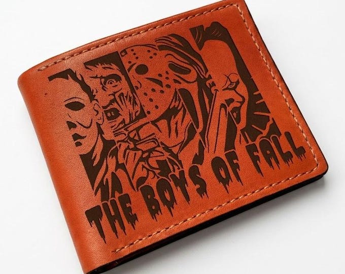 Horror characters movie wallet, personalized genuine leather wallet for him, Halloween gift for dad - 130826