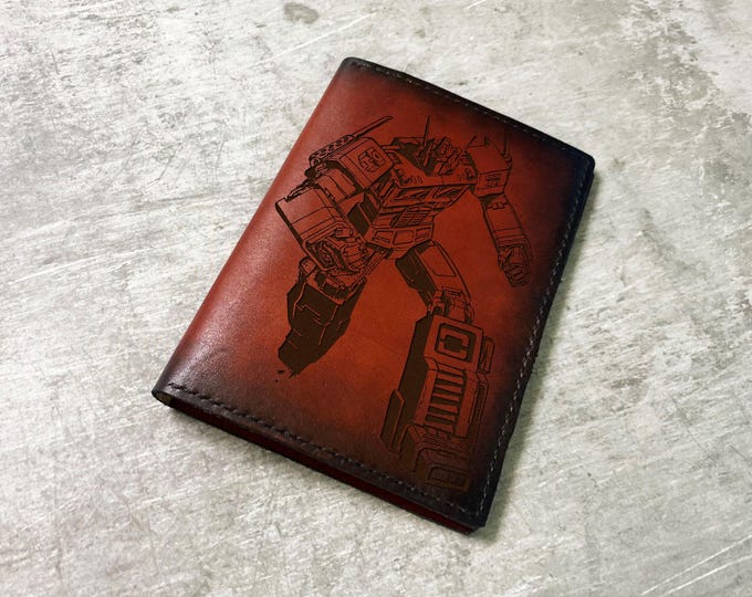 Handmade Leather Transformers Wallet: Engraved Autobot Travel Gift