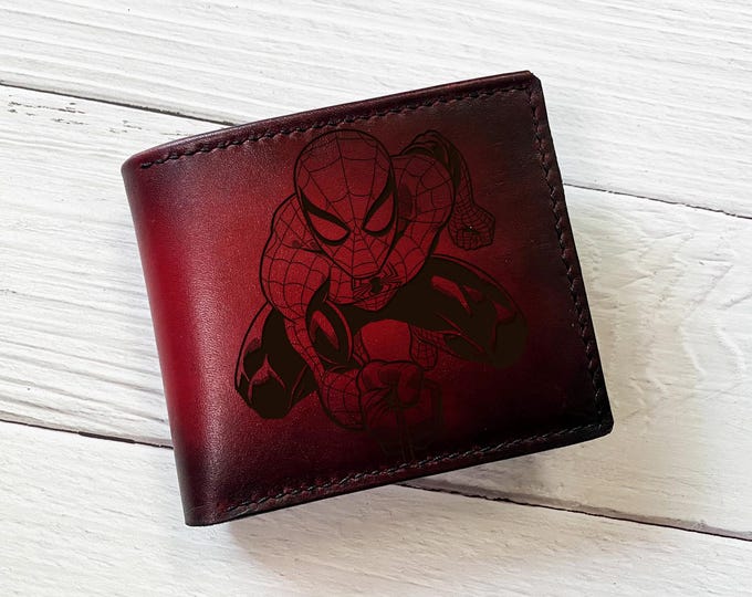 Spiderman Leather Wallet, Personalized Hero Gift