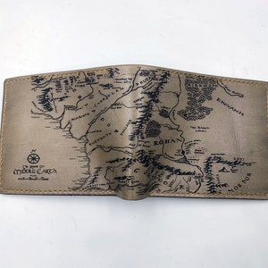 Middle Earth vintage map leather men's wallet, custom wallet for LOTR hobbit Rings of Power fan, personalized leather men's wallet zdjęcie 2