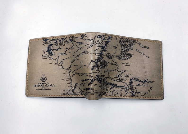 Middle Earth vintage map leather men's wallet, custom wallet for LOTR hobbit Rings of Power fan, personalized leather men's wallet zdjęcie 2