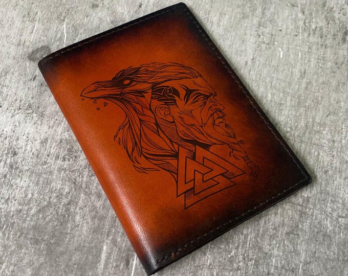 Raven Celtic Leather Passport Wallet: Viking Warrior Travel Case