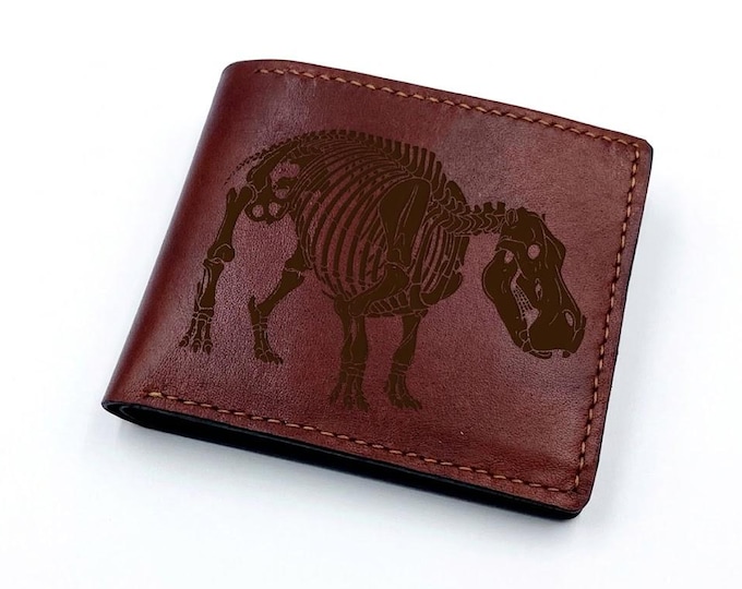 Hippo skeleton leather handmade wallet, Africa animal custom gift for him - 290426