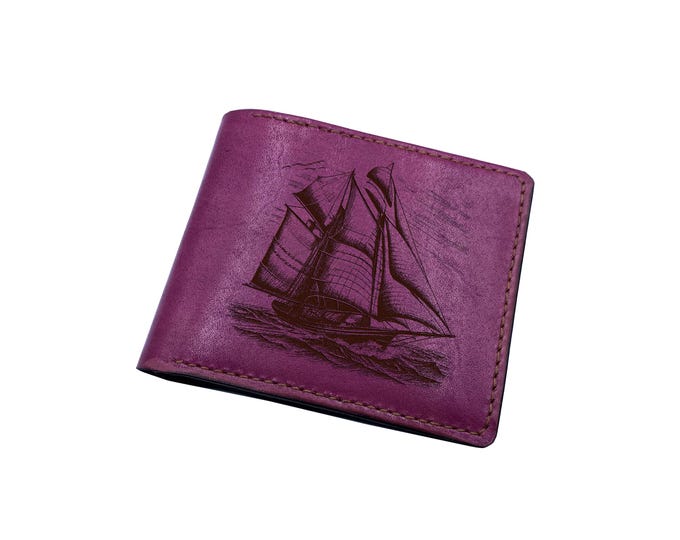 Sailing Boat Leather Wallet: Personalized Cowhide Bifold