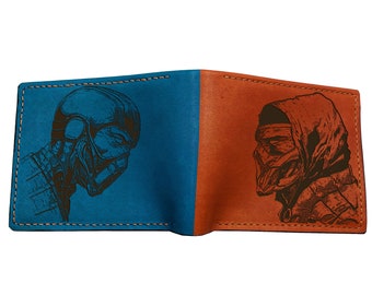 Engraved Leather Bi-Fold Wallet, Sub Zero vs Scorpion Design