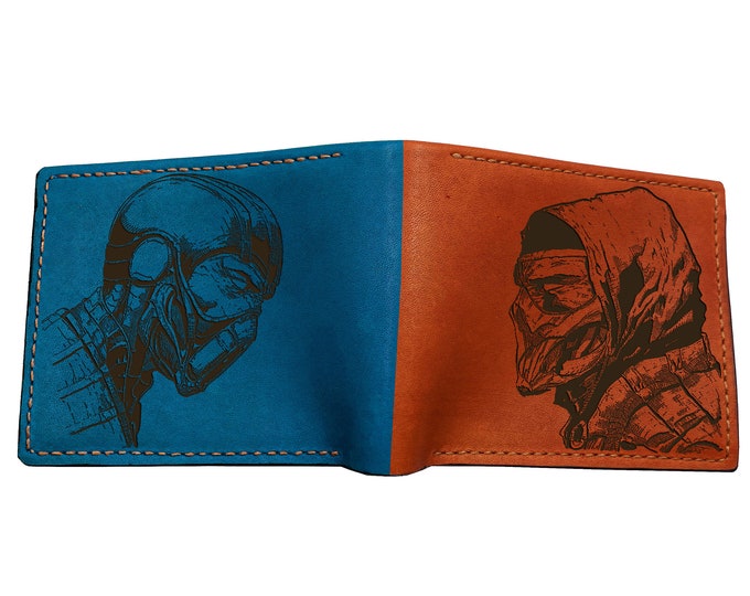 Engraved Leather Bi-Fold Wallet, Sub Zero vs Scorpion Design