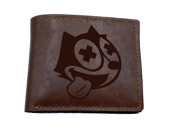 Handmade Felix the Cat Leather Wallet: Animated Series Gift