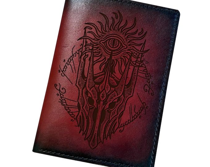 Sauron engrave leather handmade wallet, customized LOTR travel wallet, Sauron eye leather gifts