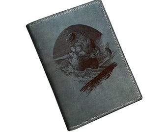Kaiju Monster Leather Wallet, Engraved Travel Wallet