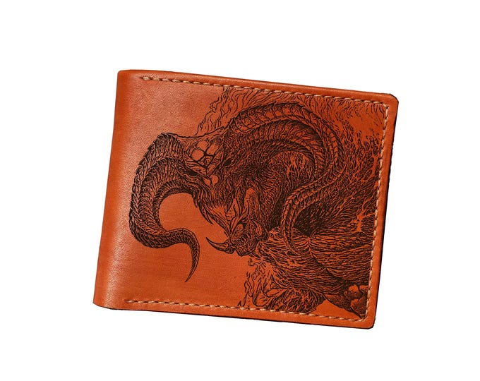 Engraved Balrog Leather Wallet, LOTR Monster, Custom Middle Earth Gift