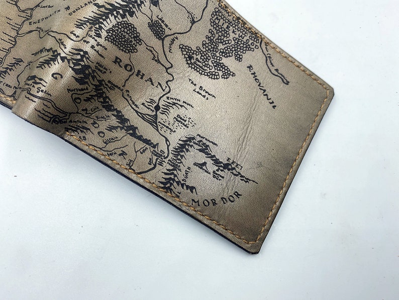 Middle Earth vintage map leather men's wallet, custom wallet for LOTR hobbit Rings of Power fan, personalized leather men's wallet zdjęcie 4