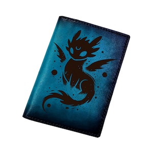 Cartera de piel de dragón hecha a mano, cartera con grabado personalizado, ideas de regalo para el dragón Furia Nocturna desdentado, regalo de dragón de tren, estuche de viaje genial