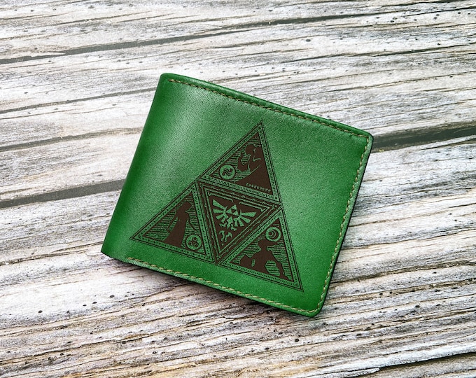 Triforce Leather Wallet, Legend of Zelda Engraved Bi-Fold