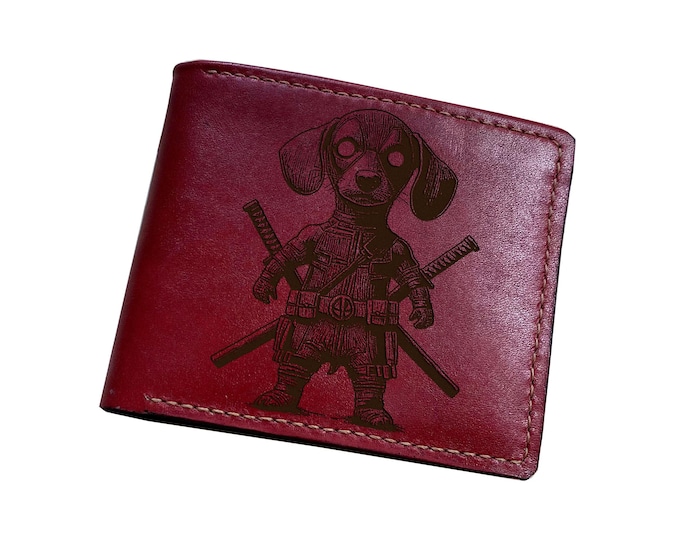 Handmade Leather Bifold Wallet, Customized Dog Hero Gift
