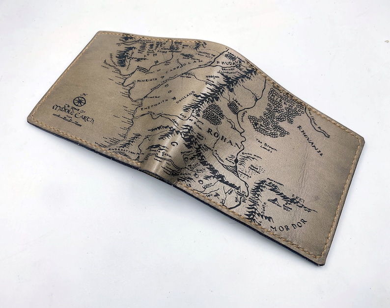 Middle Earth vintage map leather men's wallet, custom wallet for LOTR hobbit Rings of Power fan, personalized leather men's wallet zdjęcie 1