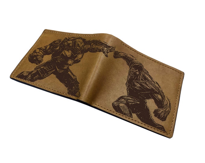 Superheroes Leather Wallet, Hulk vs Hulkbuster Art