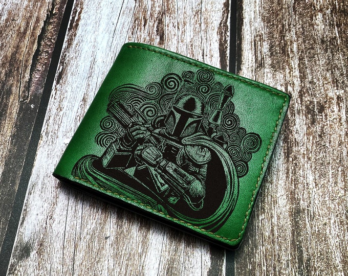 Star Wars Mandalorian Leather Bifold Wallet, Personalized Art Wallet