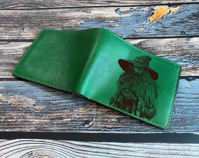 Engraved Leather Bifold Wallet: Istar Maia Art, Custom Wizard Design