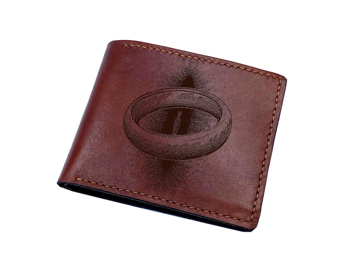 Rings of Power Leather Bifold Wallet: Engraved Ring Design