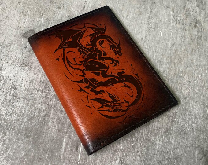 Dragon Engraved Leather Wallet, Custom Anime Gift