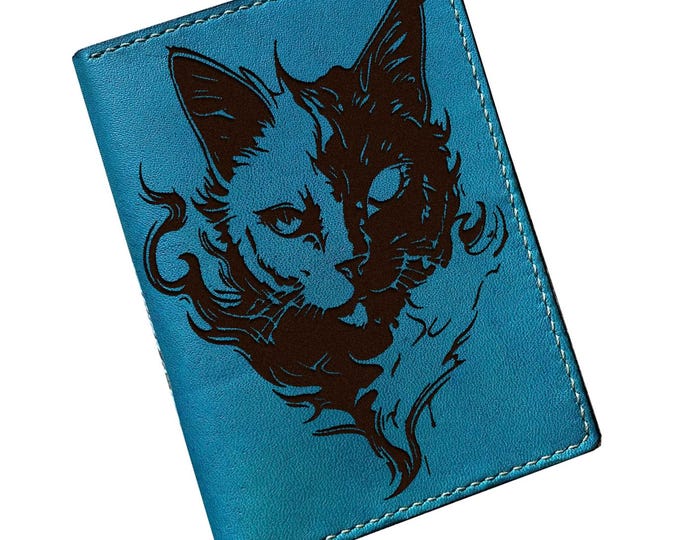 Engraved Cat Leather Passport Wallet, Floral Design