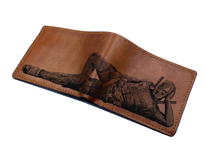 Deadpool Engraved Leather Bifold Wallet, Superheroes Gift