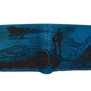 Dibujo artístico de nave espacial de la Alianza Rebelde, regalo personalizado de Star Wars para hombres, billetera de cuero de nave espacial de la Alianza Rebelde, regalo de aniversario para papá