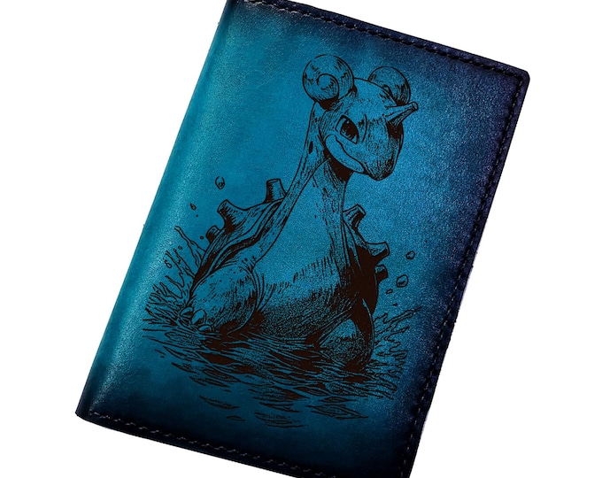 Lapras Leather Wallet, Custom Engraved Travel Wallet