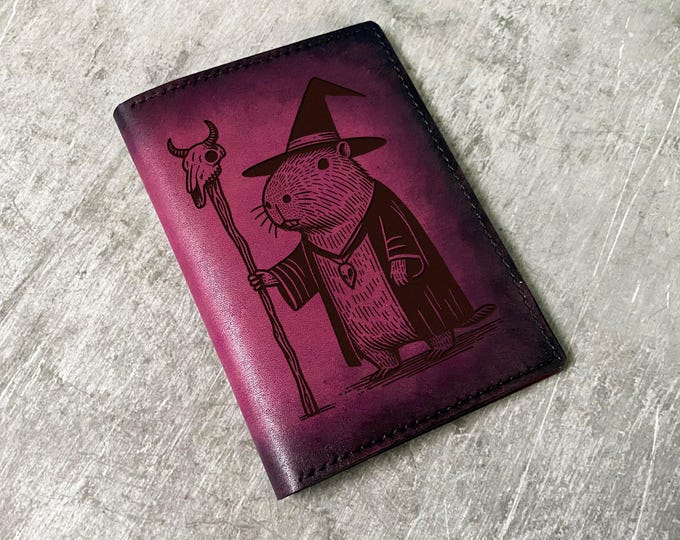 Handmade Leather Capybara Wizard Passport Wallet