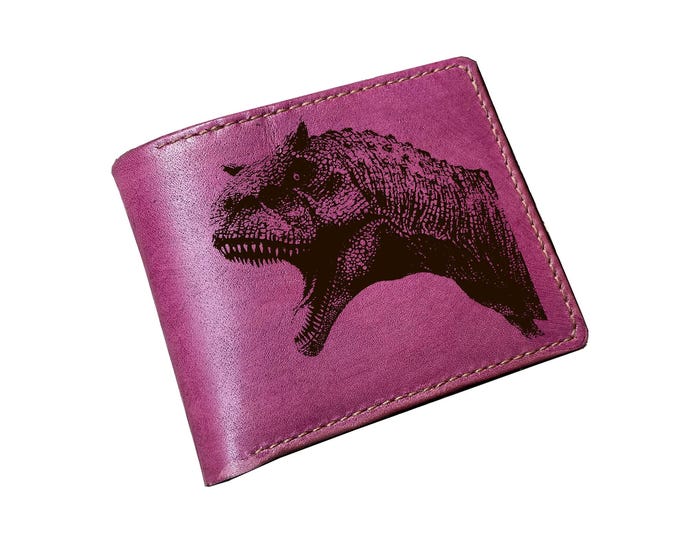 Carnotaurus dinosaur genuine leather wallet, theropod tyrannosarus gift, personalized wallet for boy