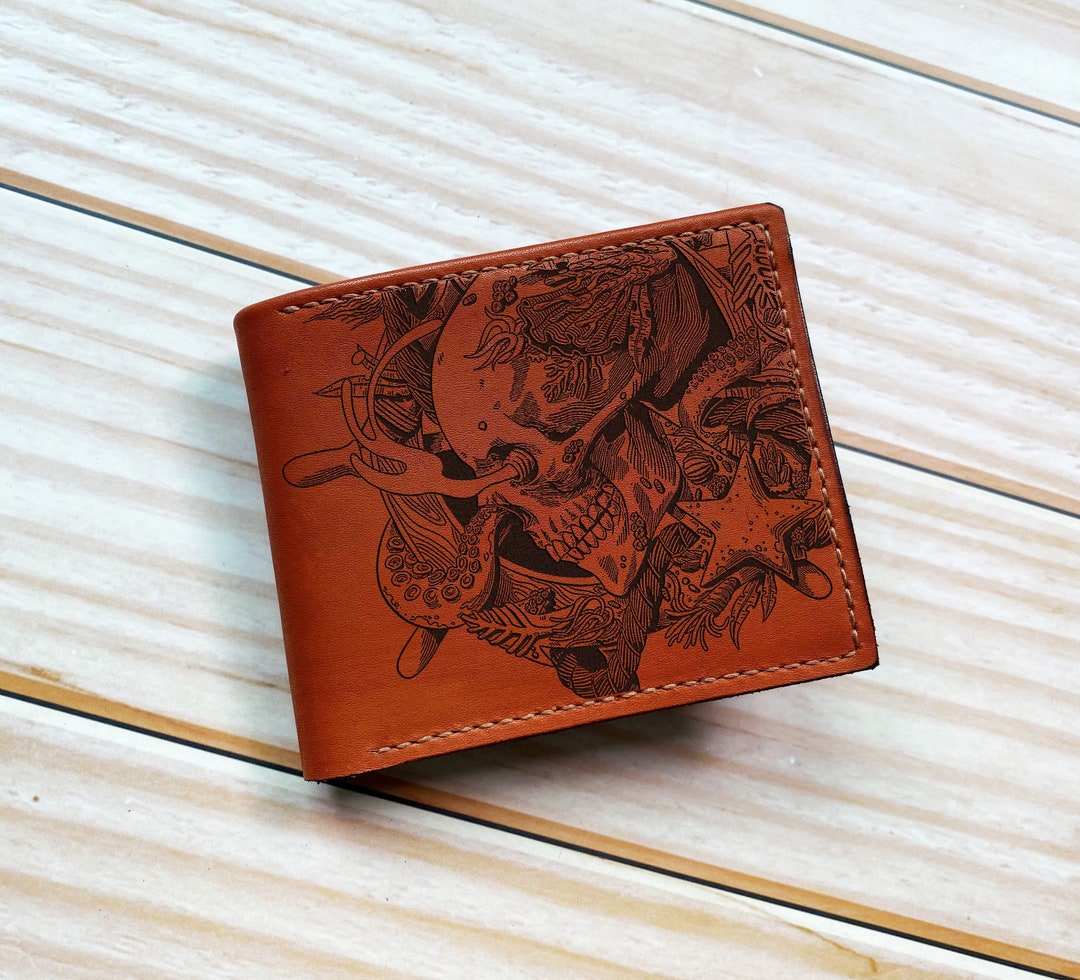 Skull Sailor Pattern Leather Men's Wallet, Custom Gift for
