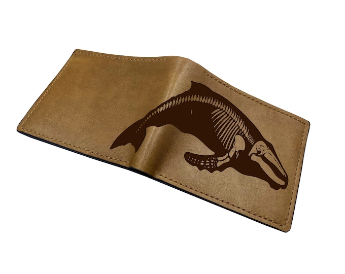Humpback whale skeleton leather wallet, ocean sea animal engrave gifts, custom wallet for him
