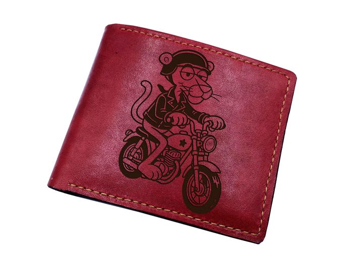 Personalized Pink Panther Leather Wallet, Cartoon Engraved